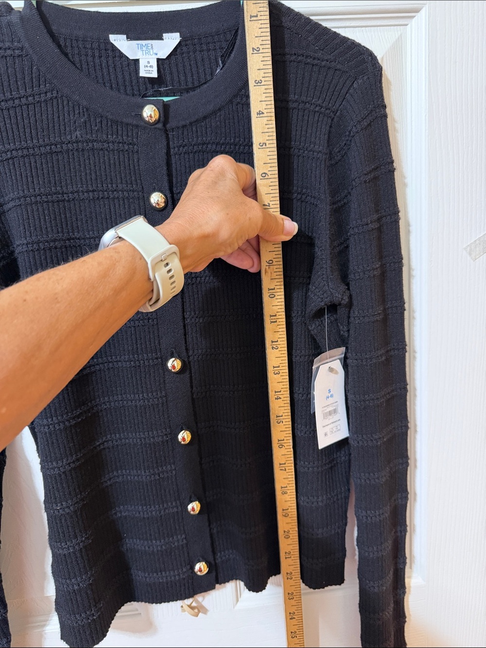 Black Ribbed Button-Up Cardigan - Picture 5 of 10